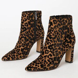 STEVEN Jenn Leopard Suede Pointed-Toe Ankle Booties
